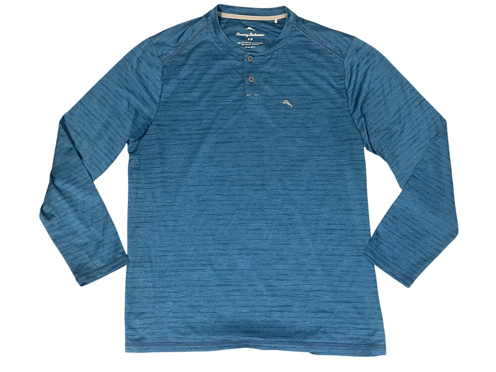 Tommy Bahama Shirt Mens Small Blue Long Sleeve Henley Performance Jersey Tee